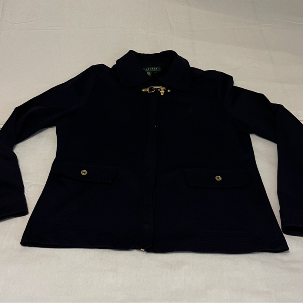 Lauren Ralph Lauren Women’s SZ Large Blue Cotton Jacket Zipper/ Snap W/ Pockets - Picture 3 of 13